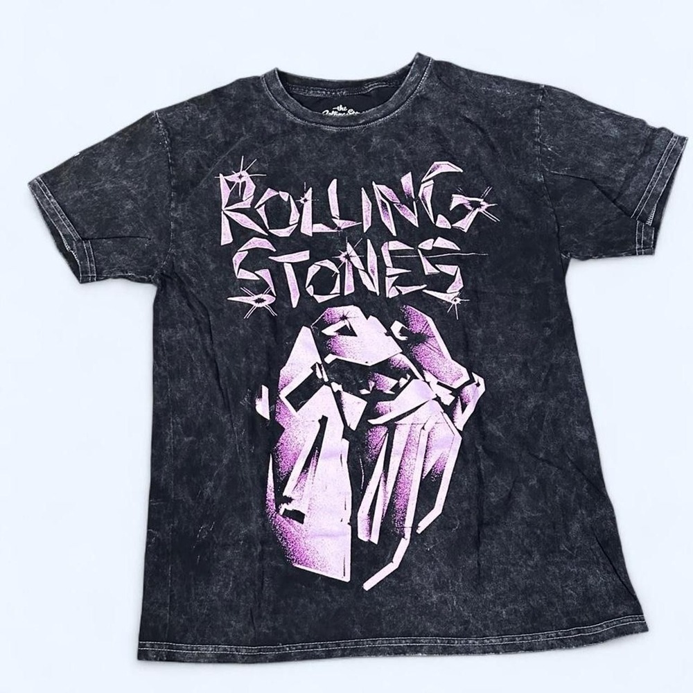 Rolling Stones Acid Wash Graphic T-Shirt Gray Purple Tongue Logo Rock Band Tee M